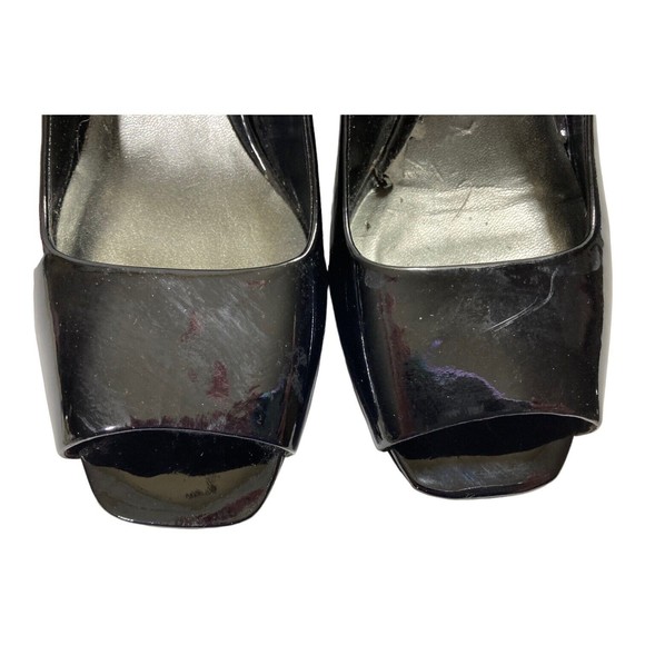 NINE WEST Pumps Mazzo Black Patent Leather Peep Toe Heels Women's 6M EUC - Picture 4 of 10